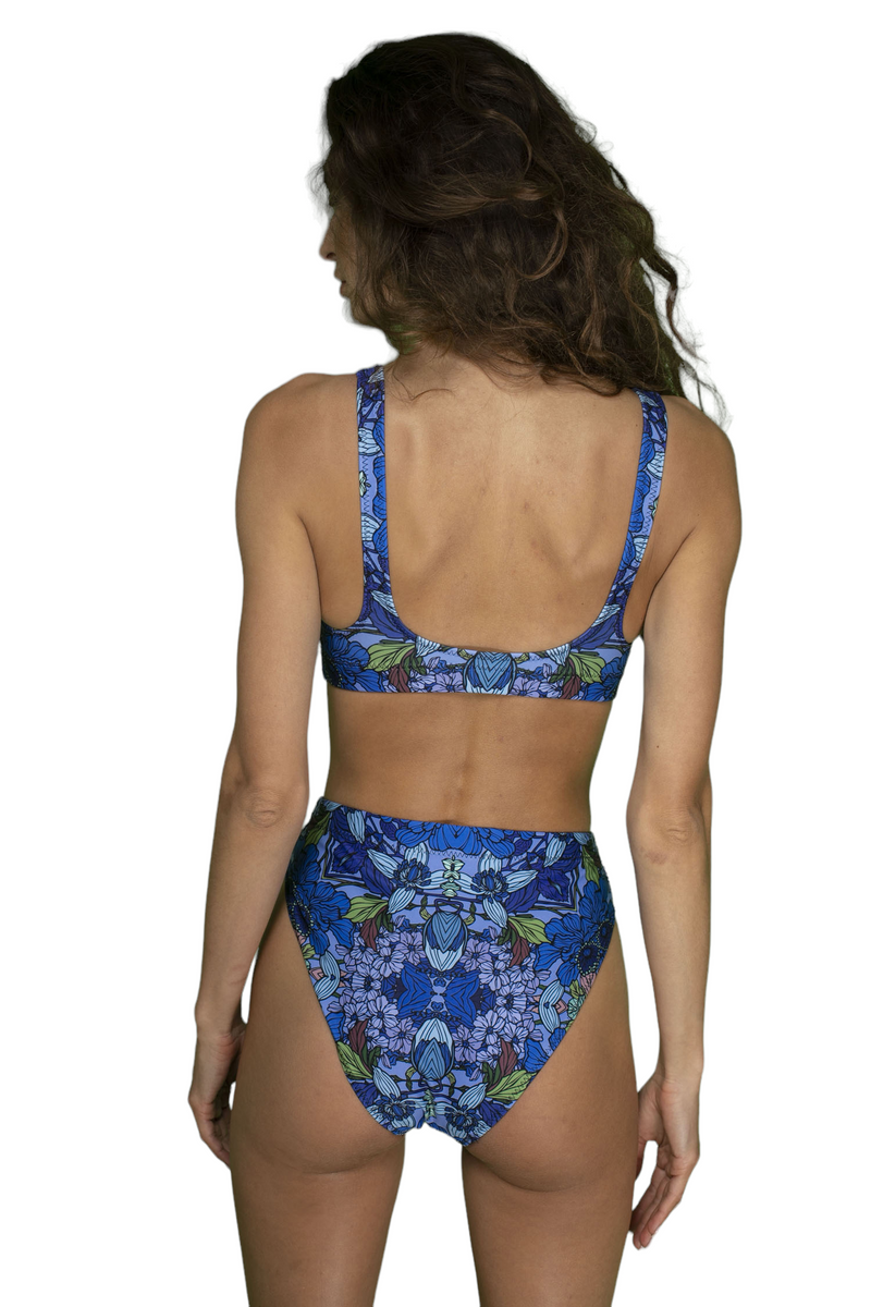 Blue Floral High-waisted Bikini Set